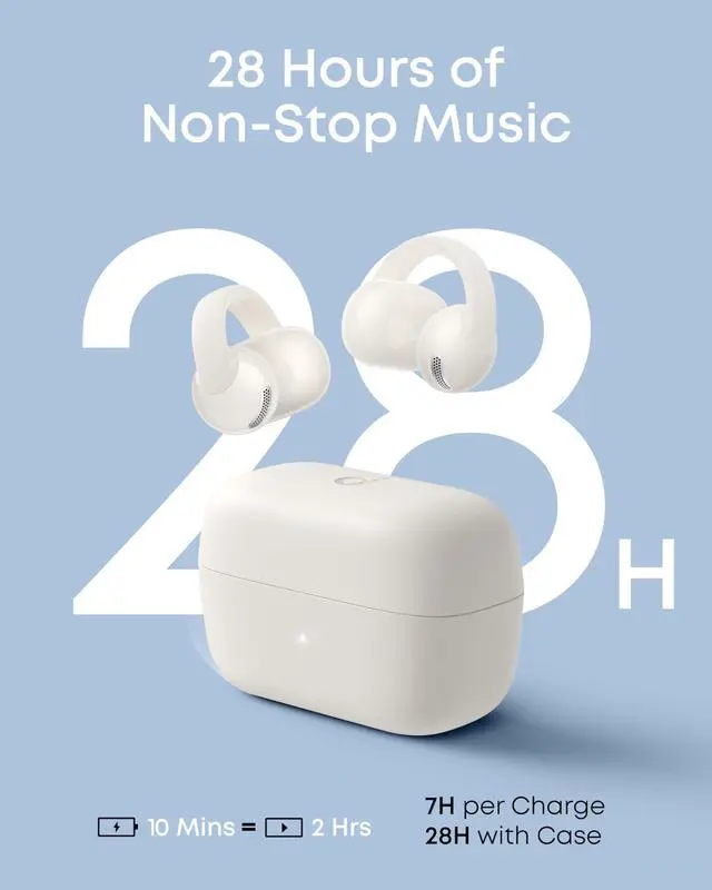 Alt view image 5 of 7 - Open-Ear Headphones, Clip-On Earbuds, Ultra-Comfort, FlexiClip Design, 12mm Drivers for Powerful Bass, AI Clear Calls, 28H Playtime, Secure Fit, Hi-Res, IP55, Bluetooth 6.0