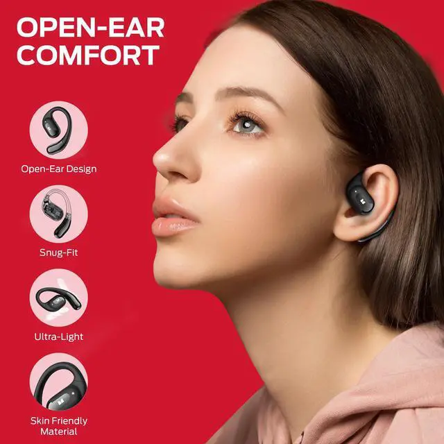 Alt view image 3 of 7 - Headphones, Wireless Headphones with Premium Stereo, Bluetooth 5.4, 24H Playback, Crystal Clear Calls, USB-C Charging, Touch Control, Sweat Resistant Open Ear Wireless Earbuds