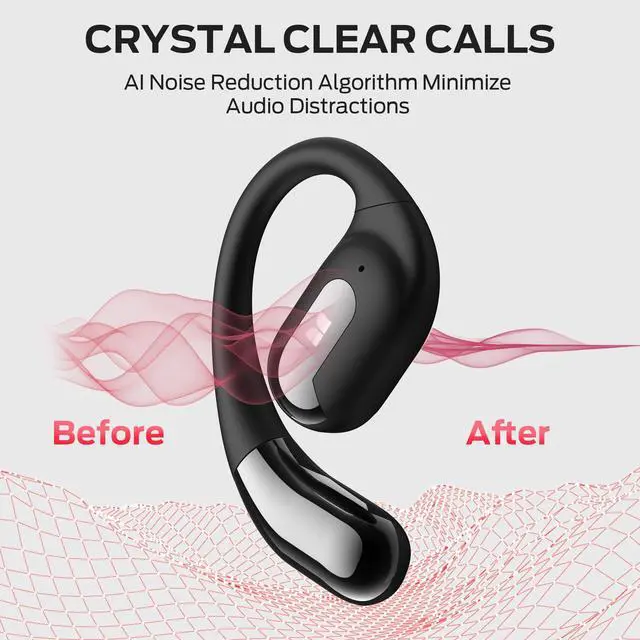 Alt view image 4 of 7 - Headphones, Wireless Headphones with Premium Stereo, Bluetooth 5.4, 24H Playback, Crystal Clear Calls, USB-C Charging, Touch Control, Sweat Resistant Open Ear Wireless Earbuds