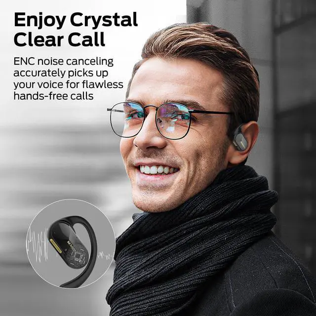Alt view image 3 of 7 - Headphones, Bluetooth 5.4 Wireless Earbuds with Noise-Cancelling Mic for Clear Calls, Powerful Sound by 16mm Large Drivers, Touch Control 32H Playtime, IPX5 Waterproof for Sport