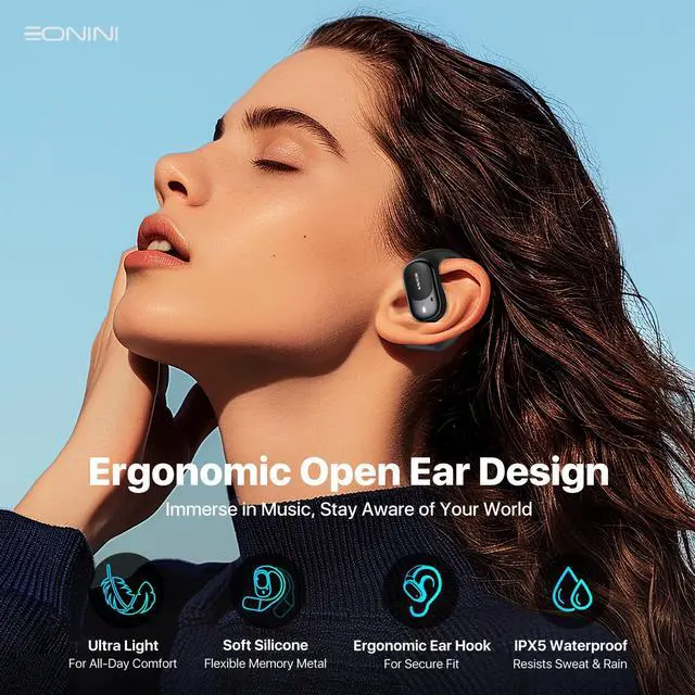 Alt view image 2 of 7 - Open-Ear Earbuds with Earhooks, LED Display Case, Lightweight & Secure Fit, All-Day Comfort, Stay-Aware Design, Clear Calls, 40H Playtime, IPX5 Waterproof Bluetooth 5.3 for Running, Gym