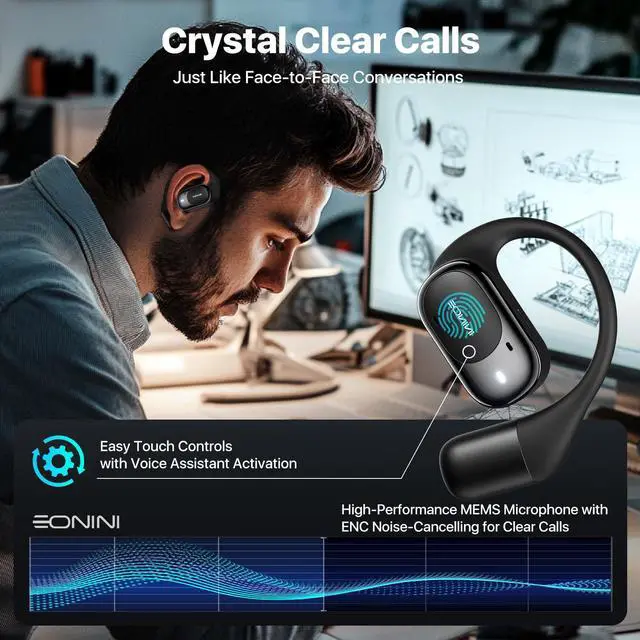 Alt view image 7 of 7 - Open-Ear Earbuds with Earhooks, LED Display Case, Lightweight & Secure Fit, All-Day Comfort, Stay-Aware Design, Clear Calls, 40H Playtime, IPX5 Waterproof Bluetooth 5.3 for Running, Gym
