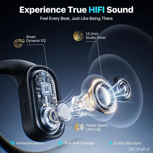 Alt view image 4 of 7 - Open-Ear Earbuds with Earhooks, LED Display Case, Lightweight & Secure Fit, All-Day Comfort, Stay-Aware Design, Clear Calls, 40H Playtime, IPX5 Waterproof Bluetooth 5.3 for Running, Gym