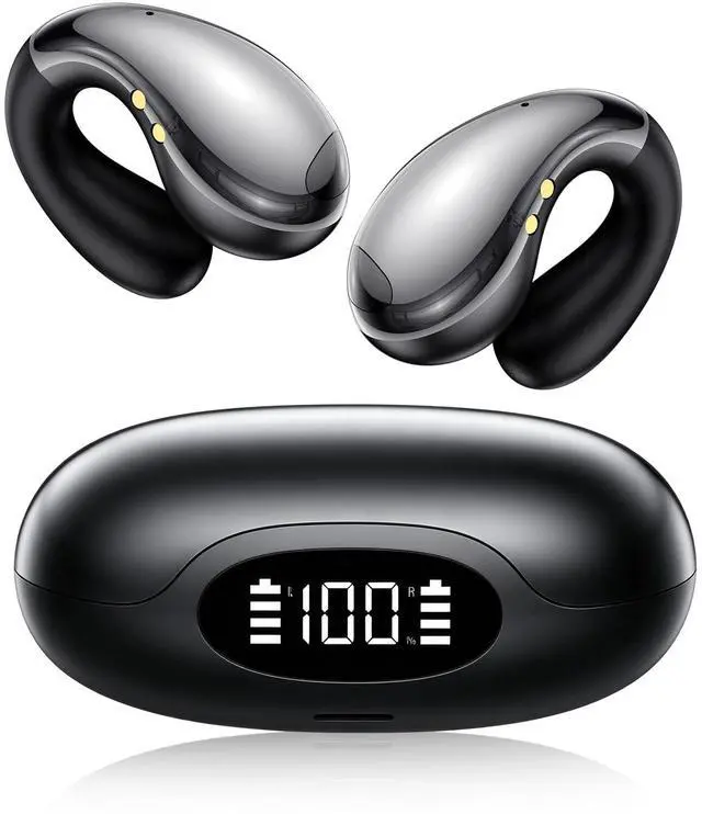 Main image of Clip on Open Ear Earbuds Wireless Bluetooth with Real-Time AI Translator, 50H Playtime Bone Conduction Headphones for Travel, Meetings, Running (Black)