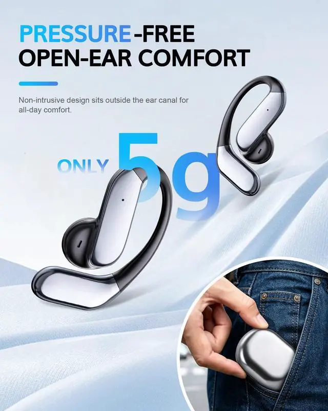 Alt view image 3 of 7 - Ultra Open Ear Earbuds with Hooks 2026 Earbuds Wireless Bluetooth 6.1 Comfortable Bone Conduction Headphones 90H Playtime Audifonos Inalambricos for Running Workout Cycling (Black)
