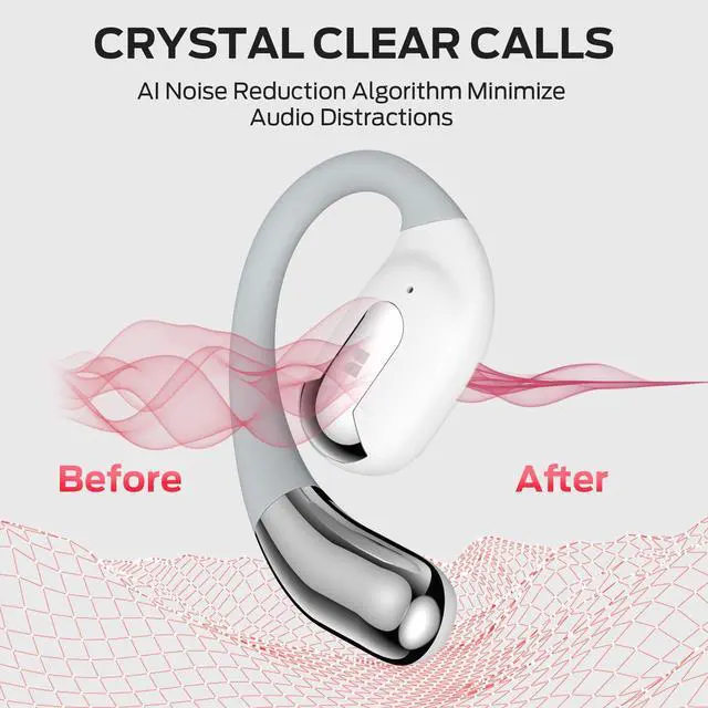 Alt view image 4 of 7 - Headphones, Wireless Headphones with Stereo Sound, Bluetooth 5.4, 24H Playback, Crystal Clear Calls, Type-C Charging, Touch Control, Sweat Resistant Open Ear Wireless Earbuds