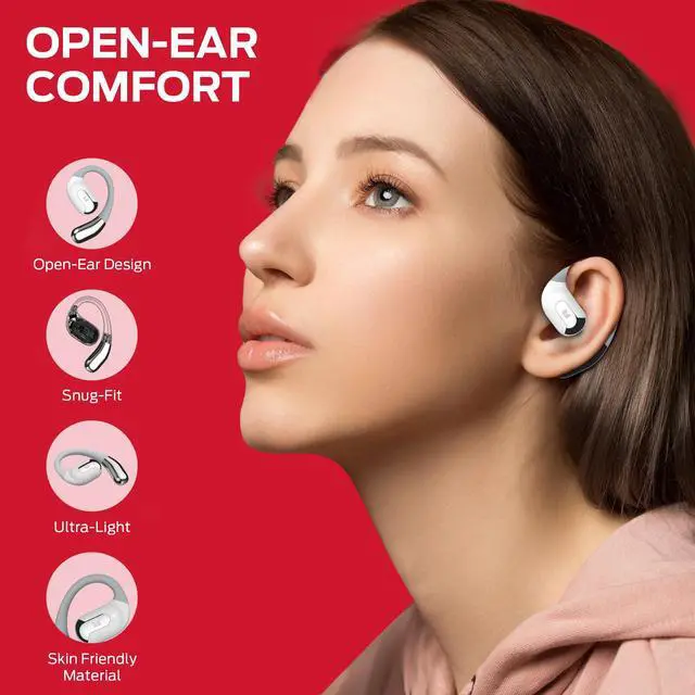 Alt view image 3 of 7 - Headphones, Wireless Headphones with Stereo Sound, Bluetooth 5.4, 24H Playback, Crystal Clear Calls, Type-C Charging, Touch Control, Sweat Resistant Open Ear Wireless Earbuds