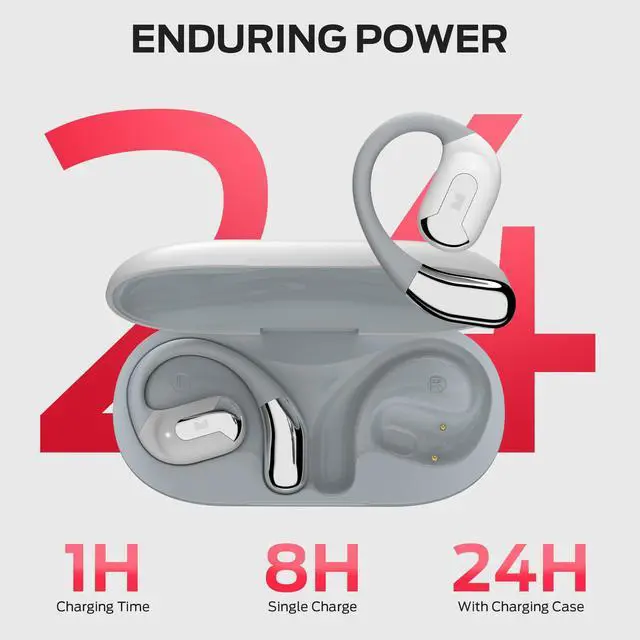 Alt view image 5 of 7 - Headphones, Wireless Headphones with Stereo Sound, Bluetooth 5.4, 24H Playback, Crystal Clear Calls, Type-C Charging, Touch Control, Sweat Resistant Open Ear Wireless Earbuds