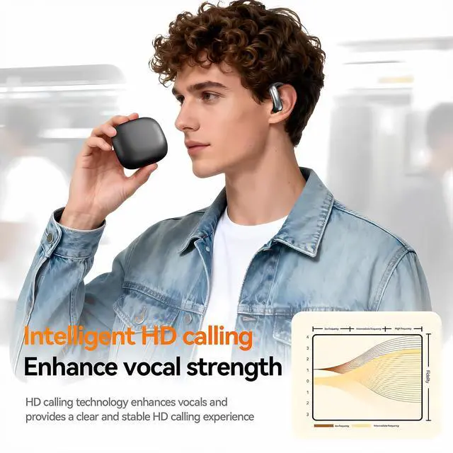 Alt view image 2 of 7 - Open Ear Earbuds, Wireless Bluetooth Headphones with 60H Playtime LED Display Case, IPX6 Waterproof Open Ear Headphones for Running Workout Gym, Sports Earbuds for Travel Daily Use (Black)