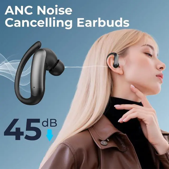 Alt view image 6 of 7 - Open Ear Earbuds, Wireless Bluetooth Headphones with 60H Playtime LED Display Case, IPX6 Waterproof Open Ear Headphones for Running Workout Gym, Sports Earbuds for Travel Daily Use (Black)