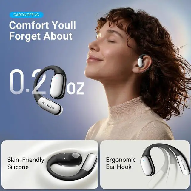Alt view image 2 of 6 - Open Ear Headphones Wireless Earbuds Bluetooth 5.4, for Running & Workouts: Ergonomic Snug-Fit Earhook, Powerful Bass, Immersive HD Sound & Clear Calls, 40H Playtime with Smart Display