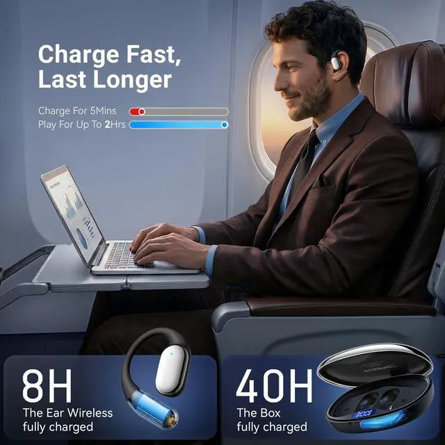 Alt view image 4 of 6 - Open Ear Headphones Wireless Earbuds Bluetooth 5.4, for Running & Workouts: Ergonomic Snug-Fit Earhook, Powerful Bass, Immersive HD Sound & Clear Calls, 40H Playtime with Smart Display