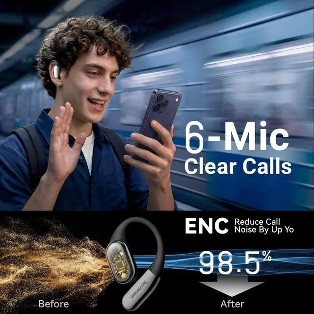 Alt view image 6 of 6 - Open Ear Headphones Wireless Earbuds Bluetooth 5.4, for Running & Workouts: Ergonomic Snug-Fit Earhook, Powerful Bass, Immersive HD Sound & Clear Calls, 40H Playtime with Smart Display