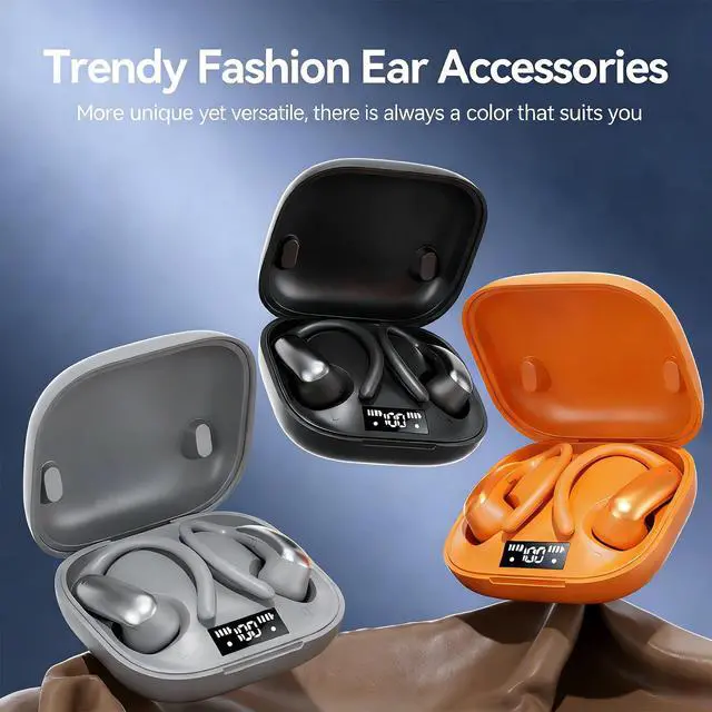 Alt view image 7 of 7 - Open Ear Earbuds, Wireless Bluetooth Headphones with 60H Playtime LED Display Case, IPX6 Waterproof Open Ear Headphones for Running Workout Gym, Sports Earbuds for Travel Daily Use (Black)