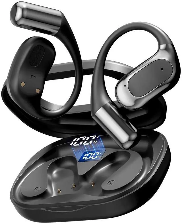 Main image of Open Ear Headphones Bluetooth Wireless Over Ear Earbuds with Ergonomic Earhook Ear Buds, Led Power Display,48h PlaytimeIpx6 Waterproof Comfortable for WorkoutCyclingRunning (Black)