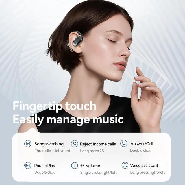 Alt view image 6 of 7 - Open Ear Headphones Bluetooth Wireless Over Ear Earbuds with Ergonomic Earhook Ear Buds, Led Power Display,48h PlaytimeIpx6 Waterproof Comfortable for WorkoutCyclingRunning (Black)