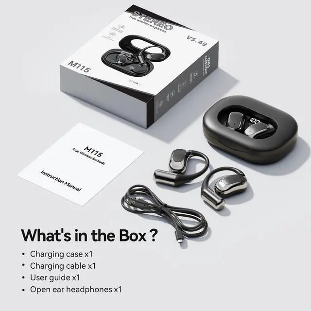 Alt view image 7 of 7 - Open Ear Headphones Bluetooth Wireless Over Ear Earbuds with Ergonomic Earhook Ear Buds, Led Power Display,48h PlaytimeIpx6 Waterproof Comfortable for WorkoutCyclingRunning (Black)