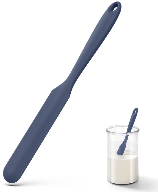 Main image of Skinny Silicone Jar Spatula: 600ºF Heat-Resistant Food-Grade 10in Long Narrow Sourdough Stirring Stick, Seamless Flexible Peanut Butter Spreader for Scraping Icing Cream, Jam (Midnight Blue)