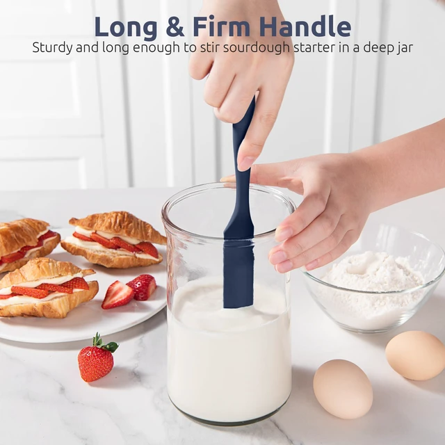 Alt view image 3 of 7 - Skinny Silicone Jar Spatula: 600ºF Heat-Resistant Food-Grade 10in Long Narrow Sourdough Stirring Stick, Seamless Flexible Peanut Butter Spreader for Scraping Icing Cream, Jam (Midnight Blue)