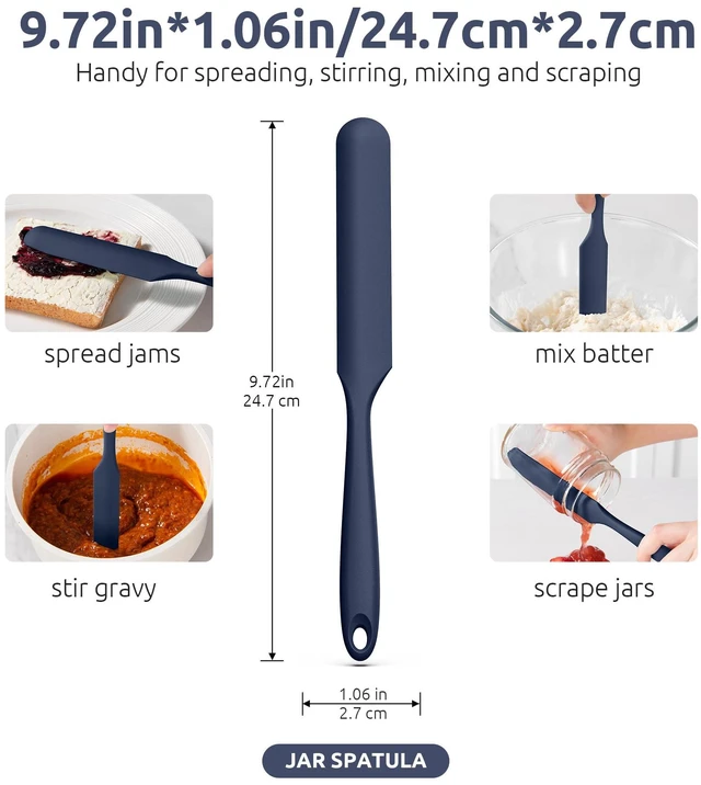 Alt view image 2 of 7 - Skinny Silicone Jar Spatula: 600ºF Heat-Resistant Food-Grade 10in Long Narrow Sourdough Stirring Stick, Seamless Flexible Peanut Butter Spreader for Scraping Icing Cream, Jam (Midnight Blue)