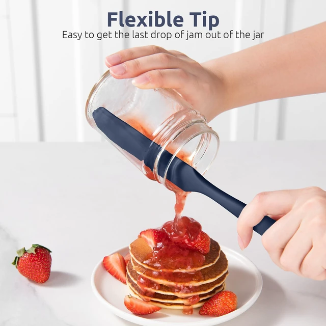 Alt view image 7 of 7 - Skinny Silicone Jar Spatula: 600ºF Heat-Resistant Food-Grade 10in Long Narrow Sourdough Stirring Stick, Seamless Flexible Peanut Butter Spreader for Scraping Icing Cream, Jam (Midnight Blue)