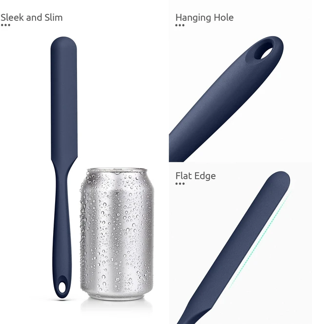 Alt view image 6 of 7 - Skinny Silicone Jar Spatula: 600ºF Heat-Resistant Food-Grade 10in Long Narrow Sourdough Stirring Stick, Seamless Flexible Peanut Butter Spreader for Scraping Icing Cream, Jam (Midnight Blue)