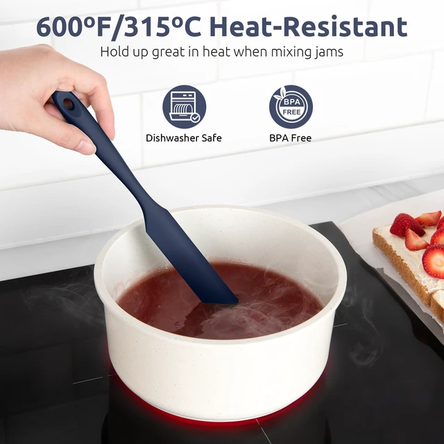 Alt view image 5 of 7 - Skinny Silicone Jar Spatula: 600ºF Heat-Resistant Food-Grade 10in Long Narrow Sourdough Stirring Stick, Seamless Flexible Peanut Butter Spreader for Scraping Icing Cream, Jam (Midnight Blue)