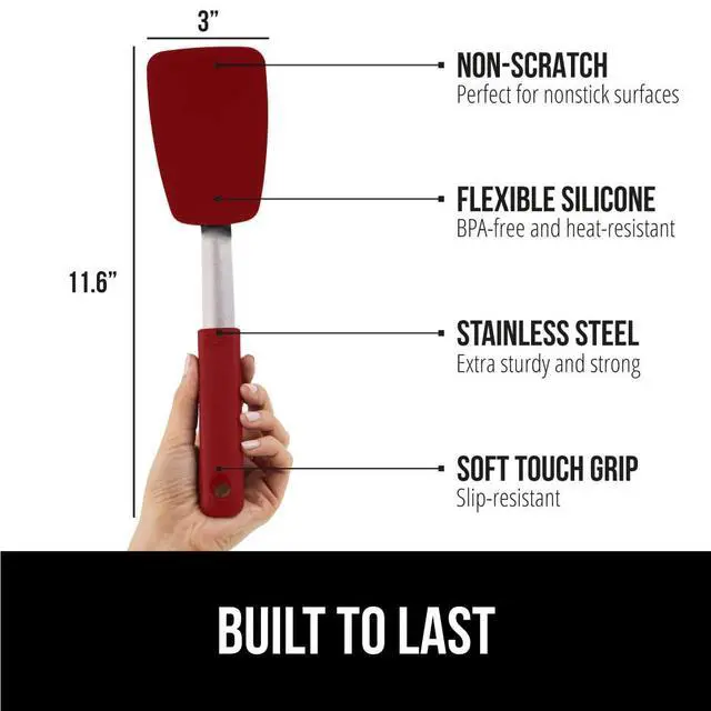 Alt view image 2 of 4 - Free Silicone Spatula for Non Stick Frying Pan, Heat Resistant Flexible Head, Patented Comfortable Rubber Handle, Non-Scratch Kitchen Turner, Flip Burgers, Pancakes, 11.6 in, Red