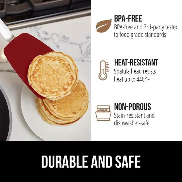 Alt view image 4 of 4 - Free Silicone Spatula for Non Stick Frying Pan, Heat Resistant Flexible Head, Patented Comfortable Rubber Handle, Non-Scratch Kitchen Turner, Flip Burgers, Pancakes, 11.6 in, Red