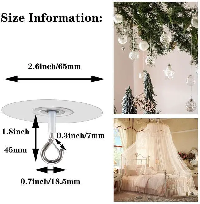 Alt view image 5 of 6 - No Hole Adhesive Ceiling Hooks for Hanging Light Plants,Sticky Eye Hooks for Hanging Boby Mobile Curtain,Set of 10 (Round)