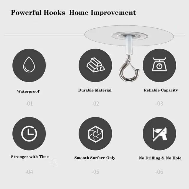 Alt view image 4 of 6 - No Hole Adhesive Ceiling Hooks for Hanging Light Plants,Sticky Eye Hooks for Hanging Boby Mobile Curtain,Set of 10 (Round)