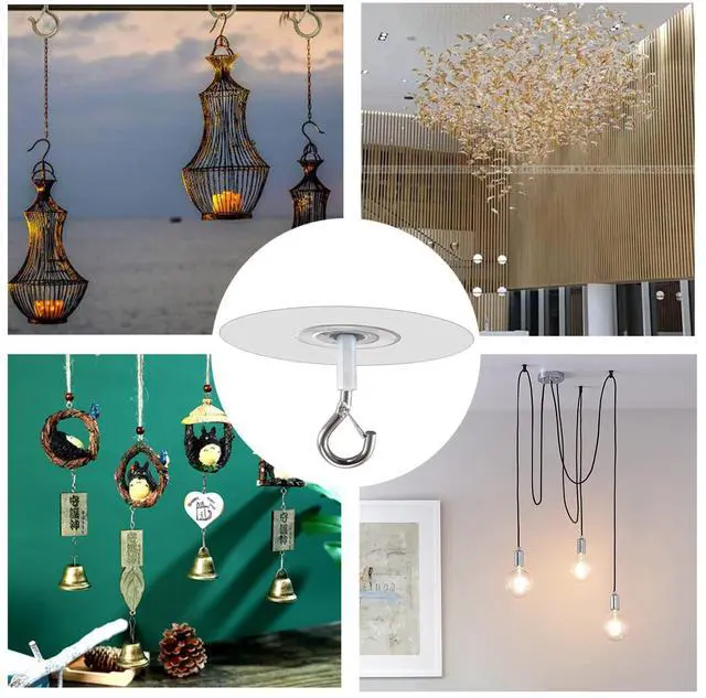 Alt view image 6 of 6 - No Hole Adhesive Ceiling Hooks for Hanging Light Plants,Sticky Eye Hooks for Hanging Boby Mobile Curtain,Set of 10 (Round)