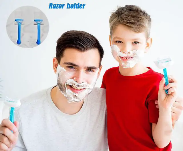 Alt view image 2 of 7 - Clear Adhesive Hooks for Shower Wall Shaver Holder Razor Holder Storage Holders for Phone, Bathtub Organizers and Storage Shower Hook Kitchen Organizer for Razor Plug Towel (Clear-4pcs)