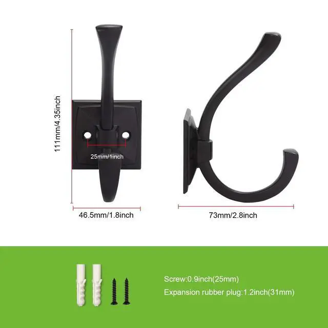 Alt view image 3 of 6 - Pack Antique Design Wall Hanging Coat Hooks - Matte Black Coat Hooks Towel Hook for Entry Shoe Cabinet, Wardrobe Bathroom Bedroom Furniture Hardware