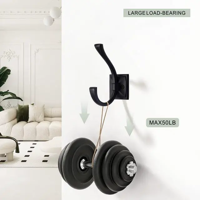 Alt view image 2 of 6 - Pack Antique Design Wall Hanging Coat Hooks - Matte Black Coat Hooks Towel Hook for Entry Shoe Cabinet, Wardrobe Bathroom Bedroom Furniture Hardware