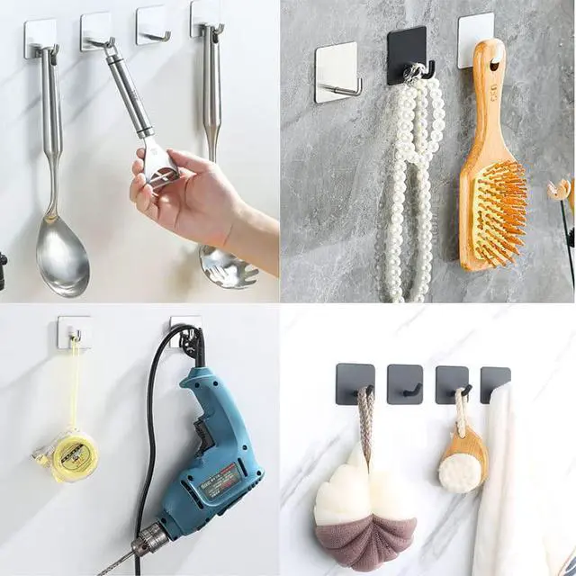 Alt view image 3 of 6 - Pack Adhesive Hooks, 4 Pack Razor Holder for Shower and 4 Heavy Duty Waterproof Sticky Hooks for Hanging Towels, Loofah, Coat, Hat (Silver)