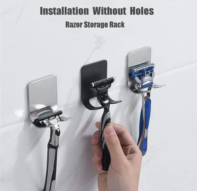 Alt view image 4 of 6 - Pack Adhesive Hooks, 4 Pack Razor Holder for Shower and 4 Heavy Duty Waterproof Sticky Hooks for Hanging Towels, Loofah, Coat, Hat (Silver)
