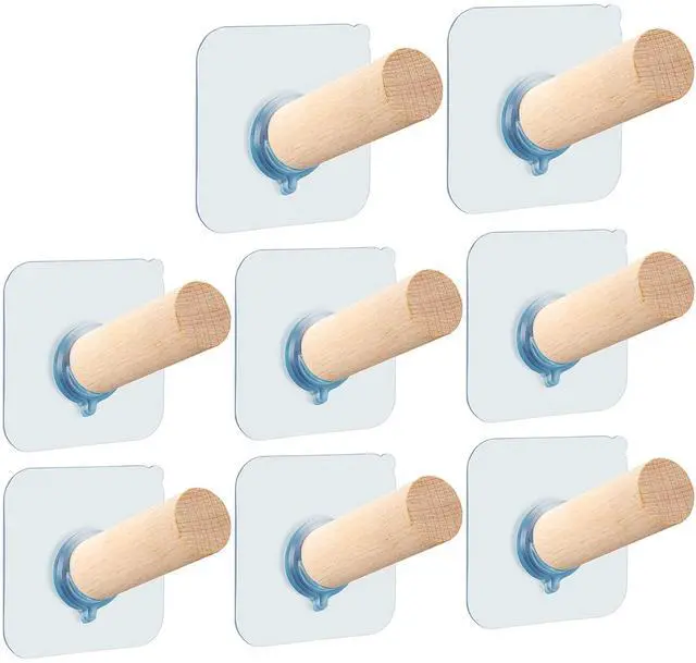 Main image of Adhesive Hat Hooks Hat Hangers 10lbs Sticky Wall Rack for Baseball Caps, Bucket Hats, Cowboy Hats, Extended Wooden Pegs Handmade - Bathroom Door Cloest Entryway Wardrobe-8 Pack