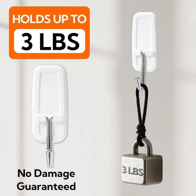 Alt view image 2 of 6 - 3lbs Wire Toggle Hooks, Organize Damage-Free, No Tools Hanging for Home Office Organization Items, Holds up to 3 lb, Includes 7 White Hooks and 12 Adhesive Strips