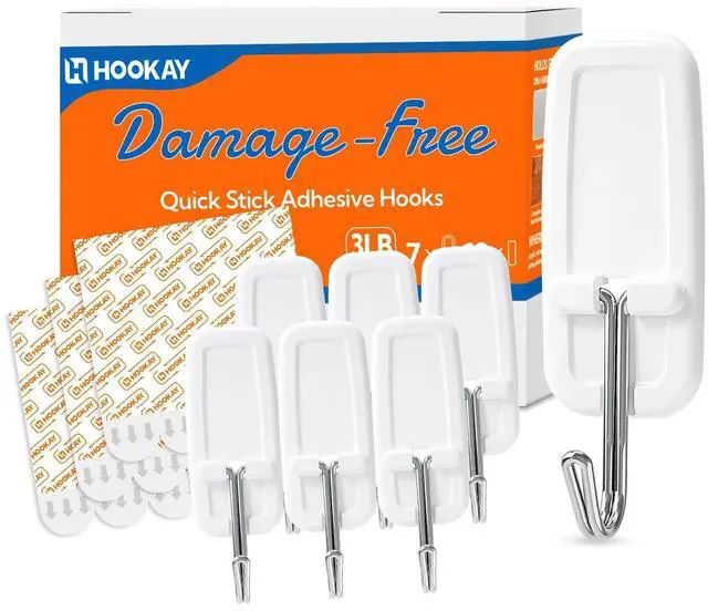 Main image of 3lbs Wire Toggle Hooks, Organize Damage-Free, No Tools Hanging for Home Office Organization Items, Holds up to 3 lb, Includes 7 White Hooks and 12 Adhesive Strips