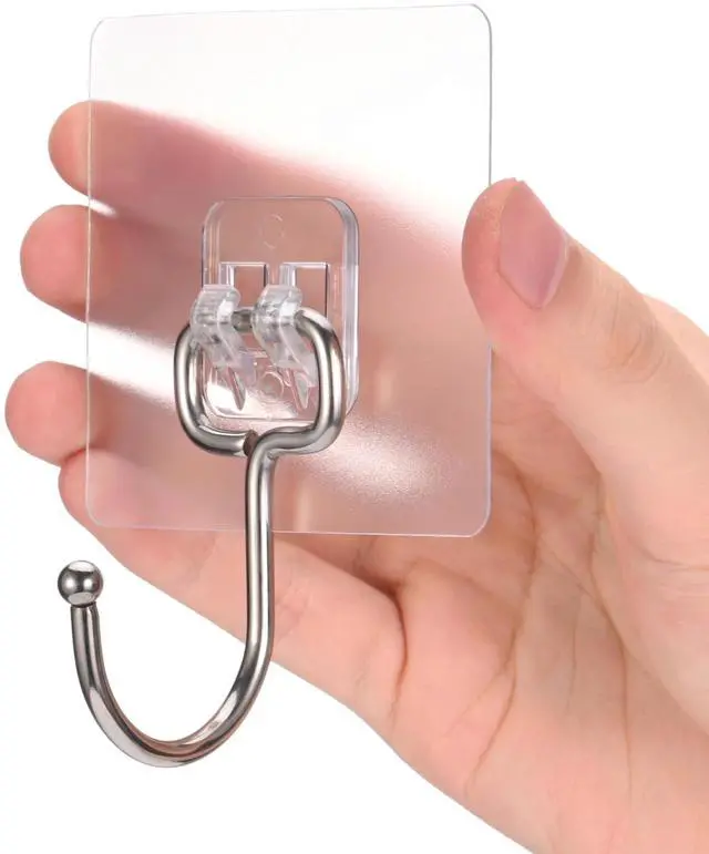 Main image of Large Adhesive Hooks, 12-Pack Sticky Hangers for Hanging Heavy Duty, Transparent Waterproof Oil-Proof and Rustproof, Towel and Coats Hooks for Bathroom,Kitchen Home and Office