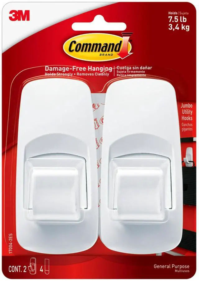 Main image of lb Jumbo Utility Hook, 2 Hooks and 4 Strips, Damage Free Hanging Wall Hooks with Adhesive Strips, No Tools Adhesive Hooks for Hanging, Organization and Storage