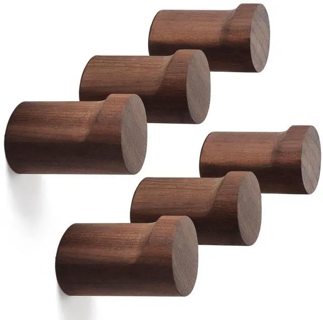 Main image of Wood Wall Hooks 6 Pack, Natural Wooden Coat Hooks Wall Mounted, Handmade Rustic Hat Hooks Heavy Duty Entryway Wall Hangers for Hanging Towels, Clothes, Bags (Black Walnut Wood)
