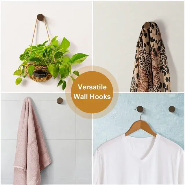 Alt view image 4 of 6 - Wood Wall Hooks 6 Pack, Natural Wooden Coat Hooks Wall Mounted, Handmade Rustic Hat Hooks Heavy Duty Entryway Wall Hangers for Hanging Towels, Clothes, Bags (Black Walnut Wood)