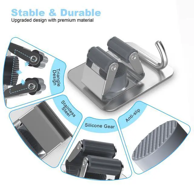 Alt view image 4 of 7 - Pack Stainless Steel Mop and Broom Gripper with Hook, Screw Drilling or Self Adhesive Mop and Broom Holder Wall Mount, Storage Rack for Closet Laundry Garage Garden Tool Organizer, Silver