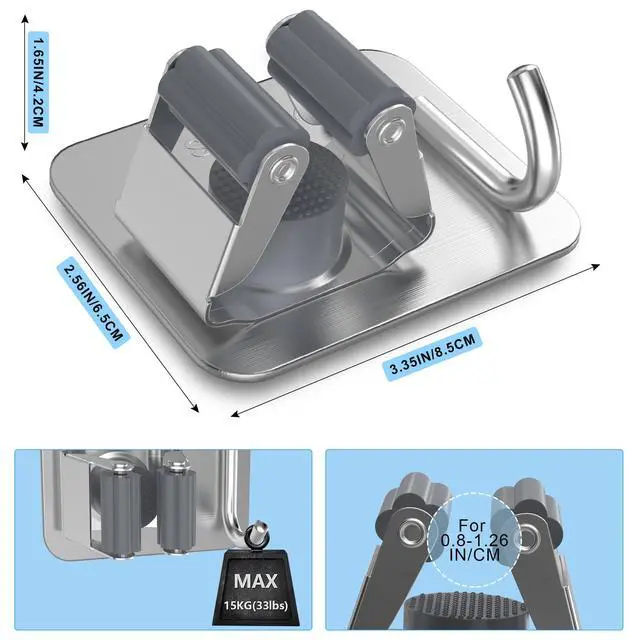 Alt view image 5 of 7 - Pack Stainless Steel Mop and Broom Gripper with Hook, Screw Drilling or Self Adhesive Mop and Broom Holder Wall Mount, Storage Rack for Closet Laundry Garage Garden Tool Organizer, Silver