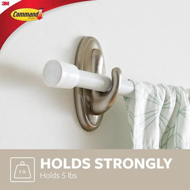 Alt view image 3 of 7 - Large Brushed Nickel Color Hooks, 2-Pack of 2 Wall Hooks and 2 Strips, Damage Free Coat Hooks with Adhesive Strips, Traditional Hooks for Hanging Christmas Decorations