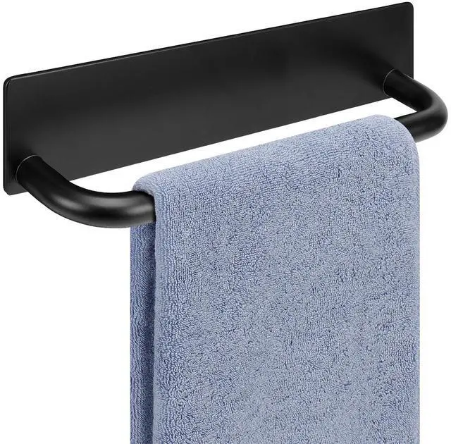 Main image of Self Adhesive Hand Towel Holder- 304 Stainless Steel Hand Towel Bar for Bathroom Kitchen Stick on Wall, Towel Ring No Drilling, 9 Inch (Black)