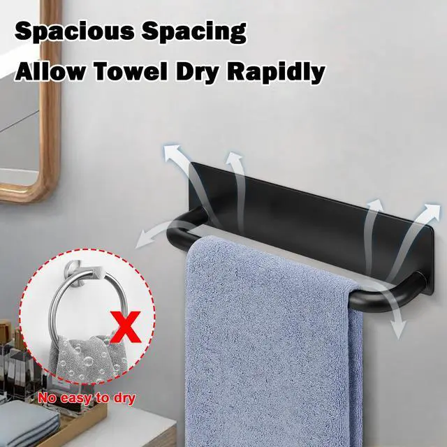 Alt view image 4 of 7 - Self Adhesive Hand Towel Holder- 304 Stainless Steel Hand Towel Bar for Bathroom Kitchen Stick on Wall, Towel Ring No Drilling, 9 Inch (Black)
