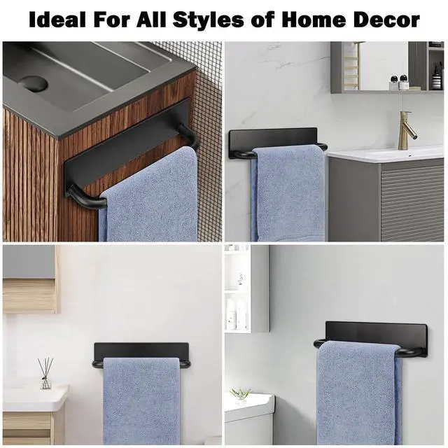 Alt view image 5 of 7 - Self Adhesive Hand Towel Holder- 304 Stainless Steel Hand Towel Bar for Bathroom Kitchen Stick on Wall, Towel Ring No Drilling, 9 Inch (Black)
